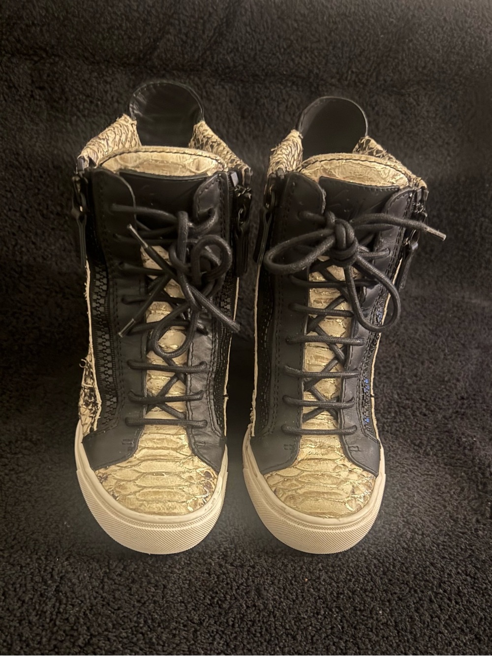 High-Top Lace-Up Sneakers in Black and Cream